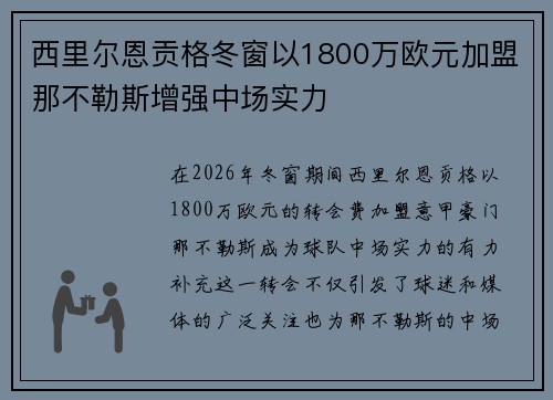 西里尔恩贡格冬窗以1800万欧元加盟那不勒斯增强中场实力